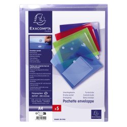 Sachet de 5 pochettes-enveloppes polypropylène - A4