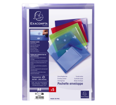 Sachet de 5 pochettes-enveloppes polypropylène - A4