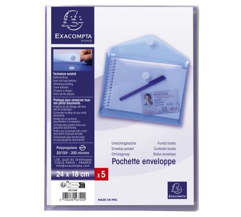 Sachet de 5 mini pochettes-enveloppes polypropylène - A5