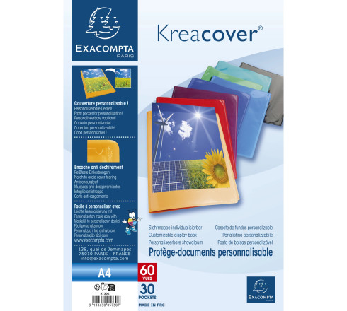 Protège-documents en polypropylène semi rigide Kreacover® Opaque 60 vues - A4