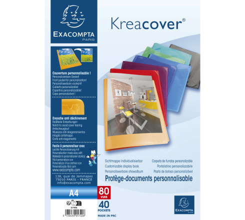 Protège-documents en polypropylène semi rigide Kreacover® Opaque 80 vues - A4