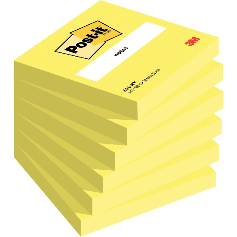 Paquet 6 blocs 100 feuilles Post-It 76 x 76 mm coloris jaune