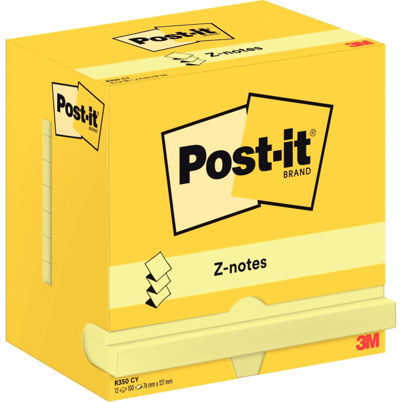 Lot de 12 bloc de 100 feuilles z-notes repositionnable 76 x 127 mm col