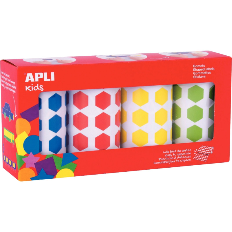 Pack de 4 rouleaux de 7080 gommettes hexagonales assorties