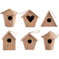 Lot de 6 nichoirs à oiseaux en carton, modèles assortis