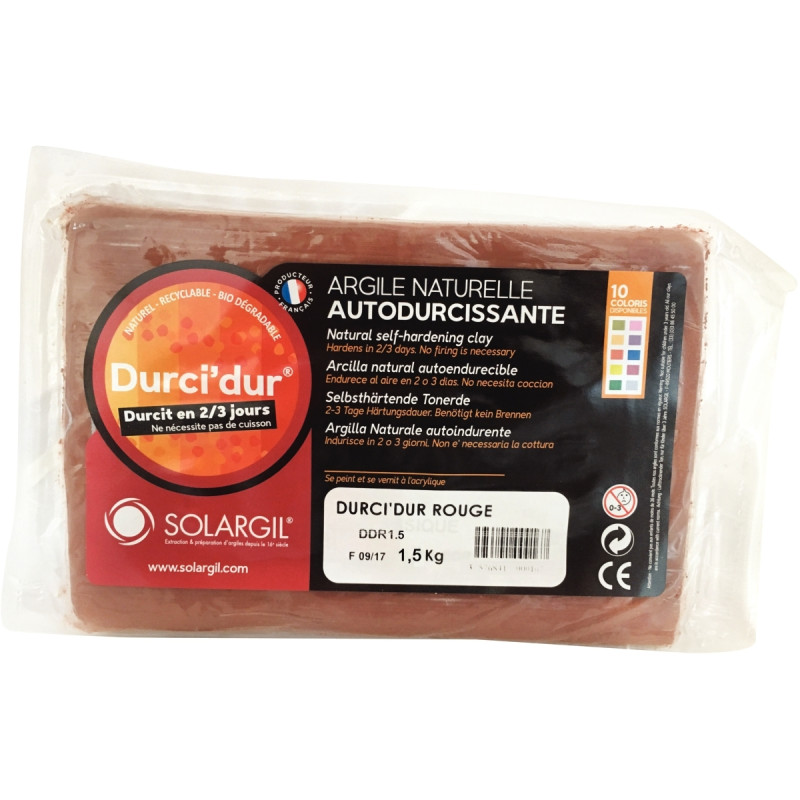 Pain de 1,5 kg argile naturelle à modeler durci dur coloris rouge