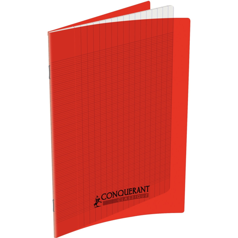 Piqûre 32 pages CONQUERANT, 17x22 cm, seyès, couv PP rouge