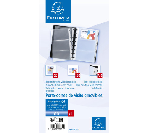 Porte-cartes de visite à anneaux et pochettes détaclables A5