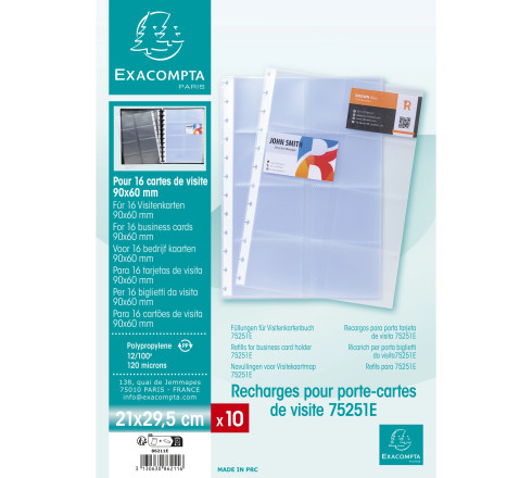 Paquet de 10 recharges pochettes pour porte-cartes de visite à anneaux A4