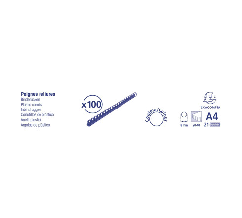 Boite 100 reliures spirales plastique 8mm