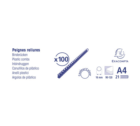 Boite 100 reliures spirales plastique 16mm