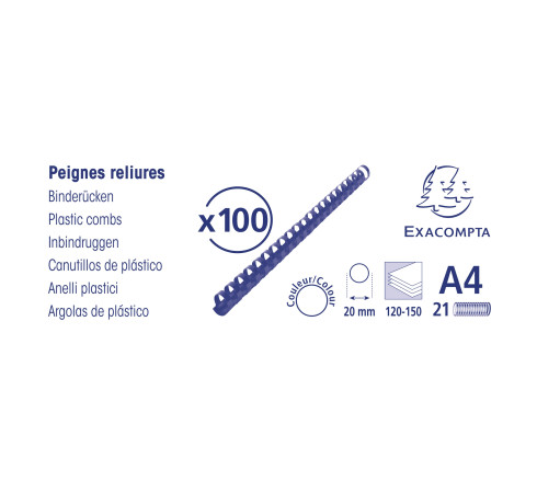 Boite 100 reliures spirales plastique 20mm