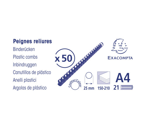 Boite 50 reliures spirales plastique 25mm