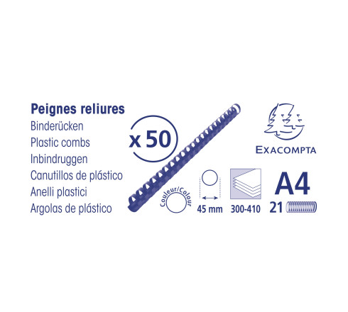 Boite 50 reliures spirales plastique 45mm