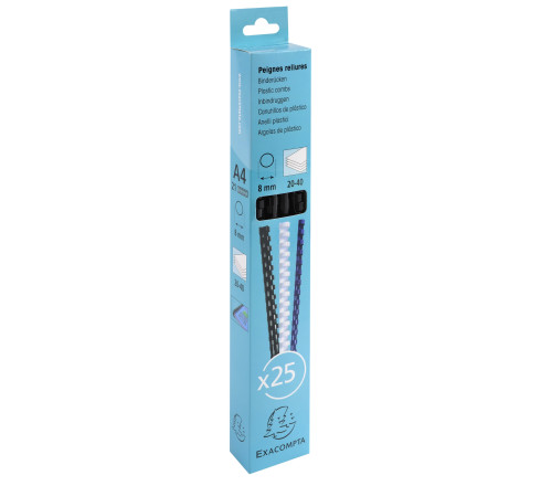 Boite 25 reliures spirales plastique 8mm