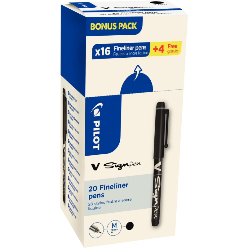 Écopack de 20 feutres V-Sign noirs dont 4 gratuits