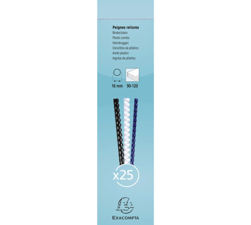 Boite 25 reliures spirales plastique 16mm