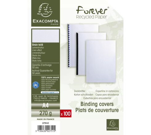 Paquet de 100 couvertures Grain toilé pour reliure A4