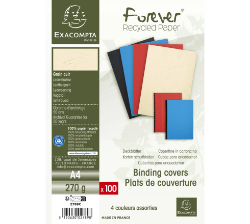 Paquet de 100 couvertures Grain cuir pour reliure A4