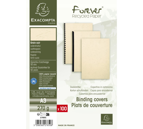 PAQUET DE 100 COUVERTURES GRAIN CUIR POUR RELIURE A3