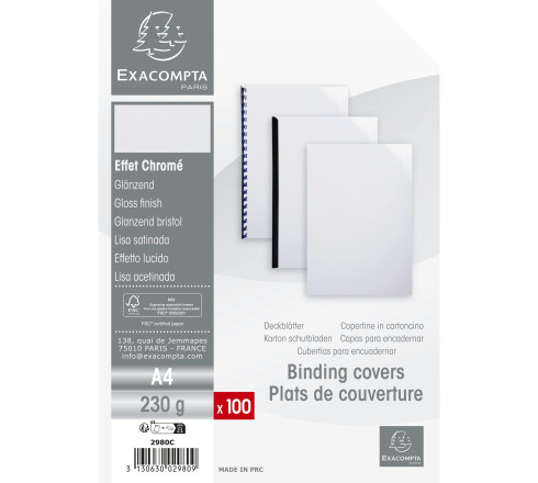 Paquet de 100 couvertures Chromolux pour reliure A4