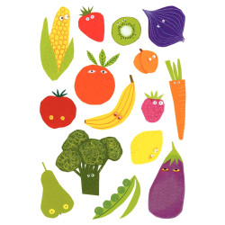 Pochette de 87 maxi gommettes fruits et légumes, adhésives repositionn