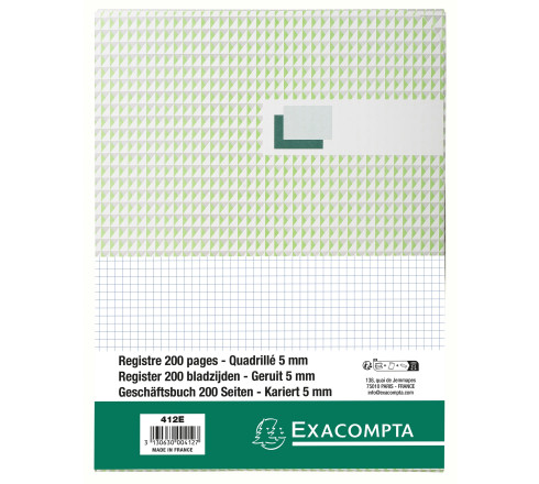 Registre 29,7x21cm 5x5 folioté 200 pages
