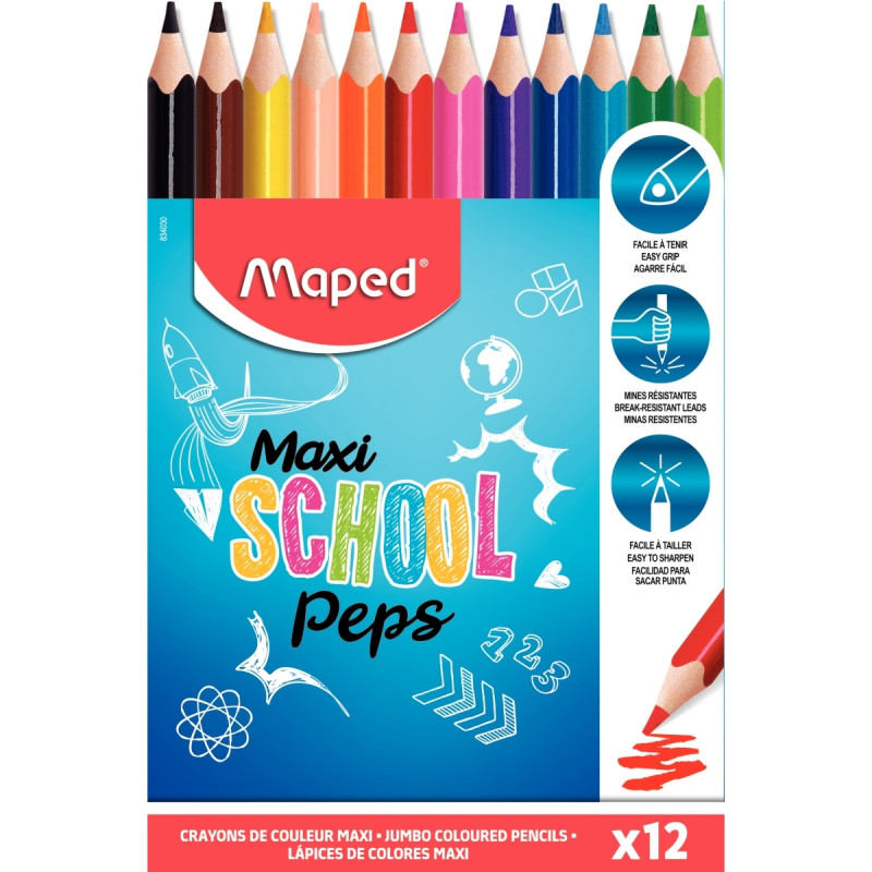 Pochette de 12 crayons de couleur SchoolPeps maxi