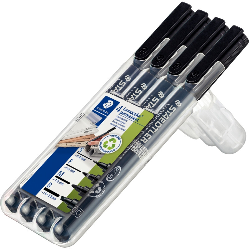 Set de 4 feutres Lumocolor permanents pointes assorties