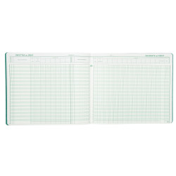 Piqûre Journal de caisse ou banque 27x32cm à tête paresseuse 2 libellés : 6 crédit et 13 débit - 31 lignes - 80 pages