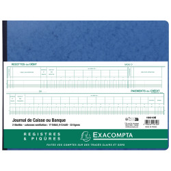Piqûre Journal de caisse ou banque 29,7x38cm à tête paresseuse - collones ventilation : 17 débit, 9 crédit - 33 lignes - 80