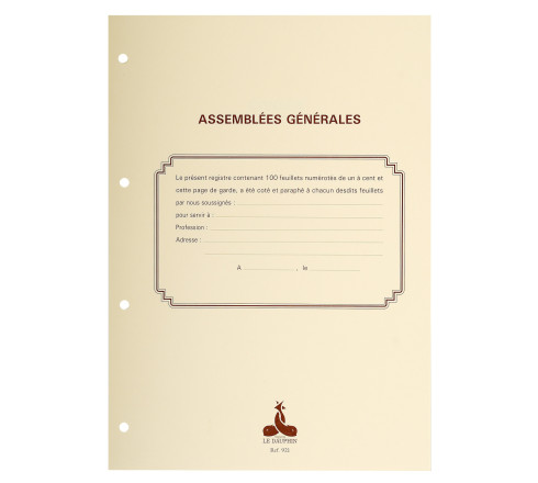 Recharge 297X210 Assemblées générales , Conseil d'administration 100 feuillets foliotés 90g + gardes