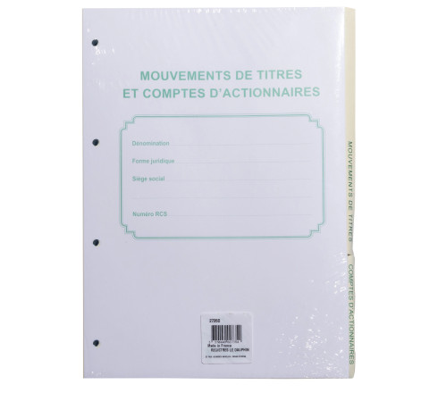 Recharge numérotée/perforée 58 feuillets unis blanc, épaisseur du papier 90g, avec gardes titrées pour classeurs Mouvements