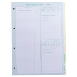Recharge numérotée/perforée 58 feuillets unis blanc, épaisseur du papier 90g, avec gardes titrées pour classeurs Mouvements