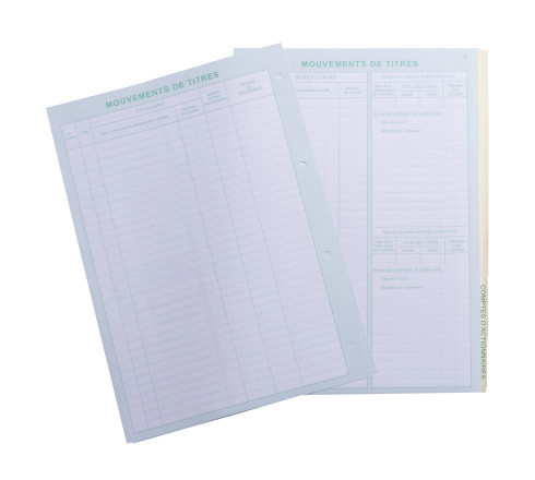 Recharge numérotée/perforée 58 feuillets unis blanc, épaisseur du papier 90g, avec gardes titrées pour classeurs Mouvements