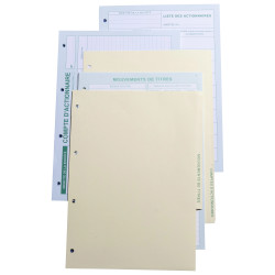 Recharge numérotée/perforée 58 feuillets unis blanc, épaisseur du papier 90g, avec gardes titrées pour classeurs Mouvements
