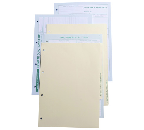 Recharge numérotée/perforée 58 feuillets unis blanc, épaisseur du papier 90g, avec gardes titrées pour classeurs Mouvements