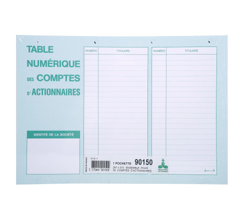 Pochette 297X210 Ensemble compte d'actionnaires 50 feuillets