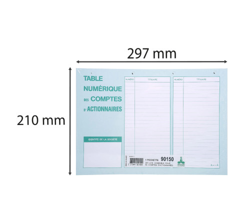 Pochette 297X210 Ensemble compte d'actionnaires 50 feuillets
