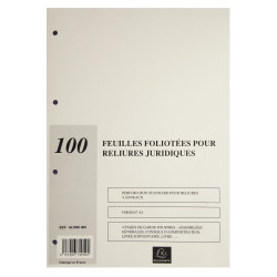 Recharge de 100 feuillets A4 80g pour reliure juridique 4 anneaux