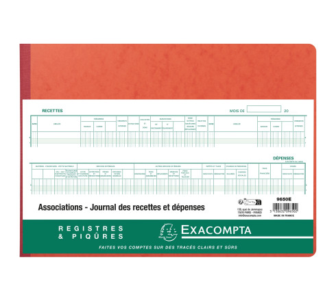 Piqûre 27x38cm - Journal des Recettes Dépenses des Associations 80 pages
