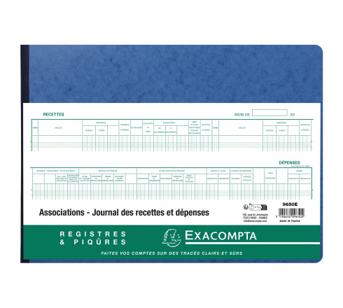 Piqûre 27x38cm - Journal des Recettes Dépenses des Associations 80 pages