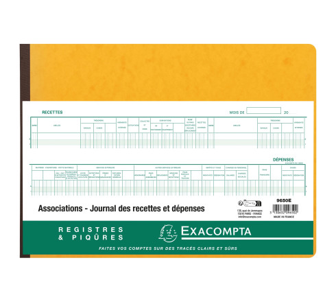 Piqûre 27x38cm - Journal des Recettes Dépenses des Associations 80 pages