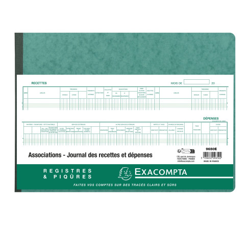 Piqûre 27x38cm - Journal des Recettes Dépenses des Associations 80 pages