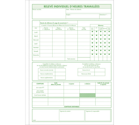 Manifold R.T.T Enregistrement du temps de travail 50 feuillets dupli autocopiants