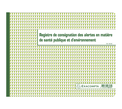 Piqûre 24x32cm - Registre de consignation des alertes en matière de santé publique et d'environnement - 20 pages