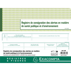 Piqûre 24x32cm - Registre de consignation des alertes en matière de santé publique et d'environnement - 20 pages
