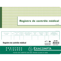 Piqûre 24x32cm - Registre de Contrôle médical - folioté - 60 pages