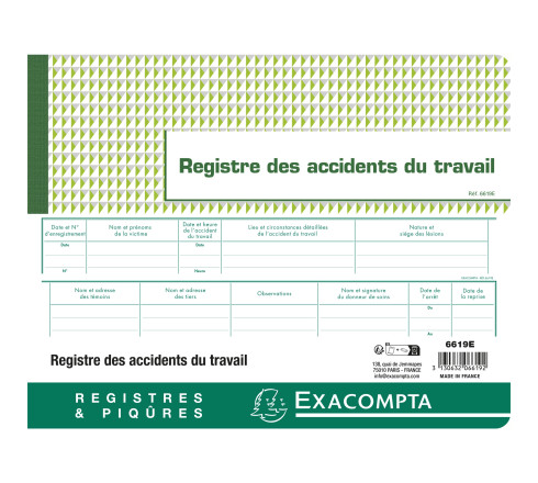 Piqûre 24x32cm - Registre des accidents du travail - 20 pages