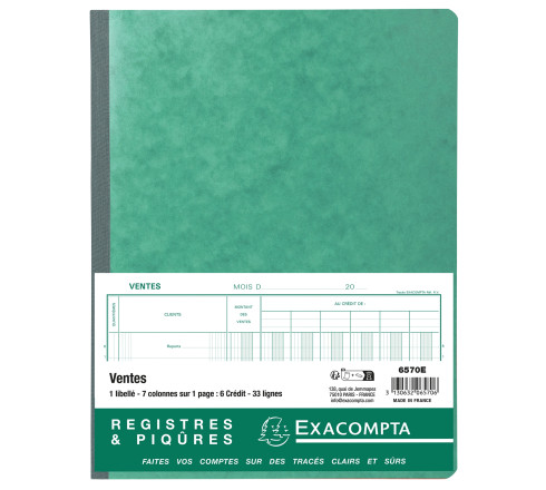 Piqûre 32x25cm Ventes 7 colonnes sur 1 page 6 crédit - 33 lignes 80 pages